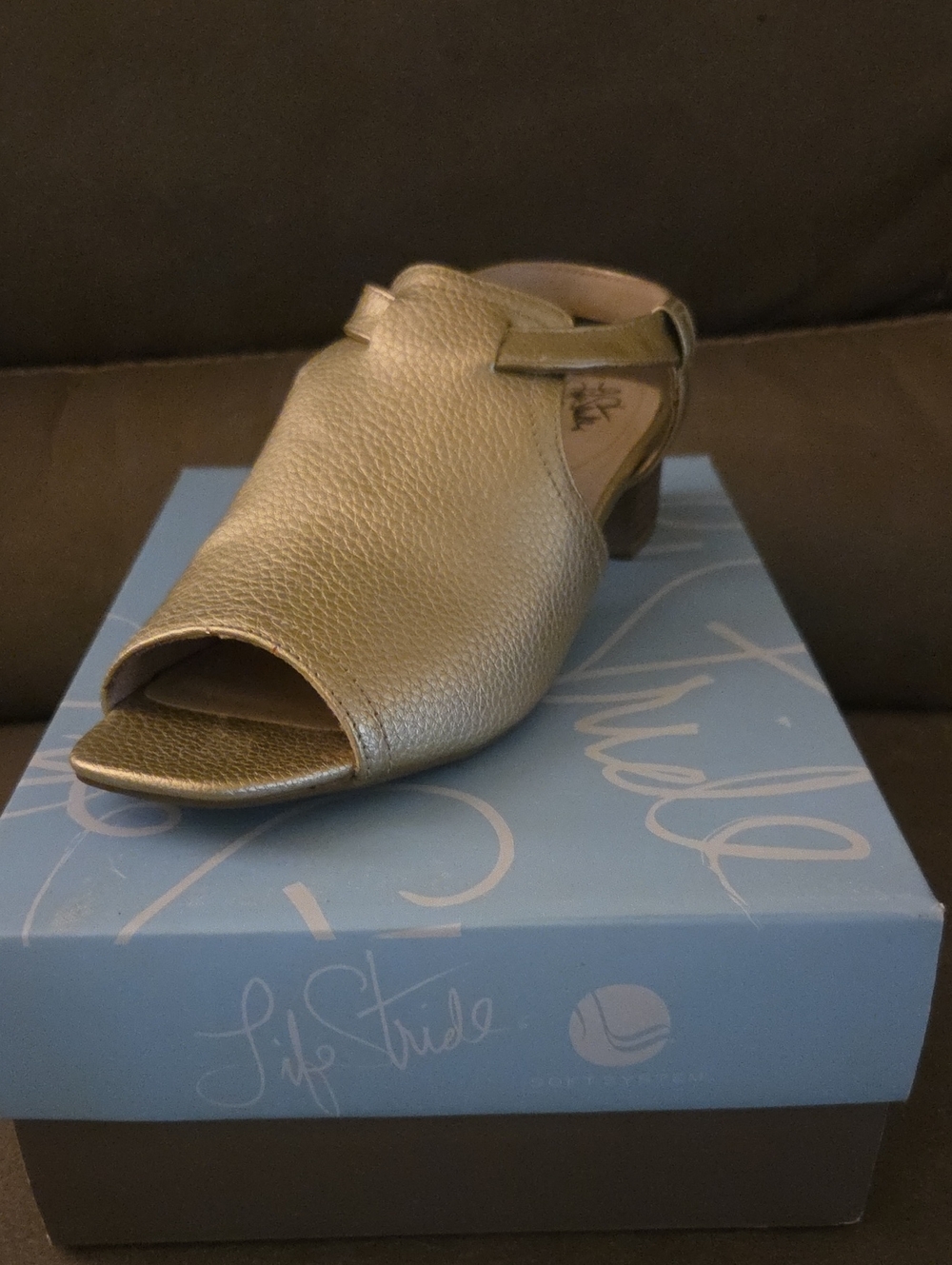 Life Stride Metallic Gold Peep-Toe Slingback Mule